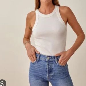 LAST CHANCE Reformation White High Neck Ribbed Tank Top